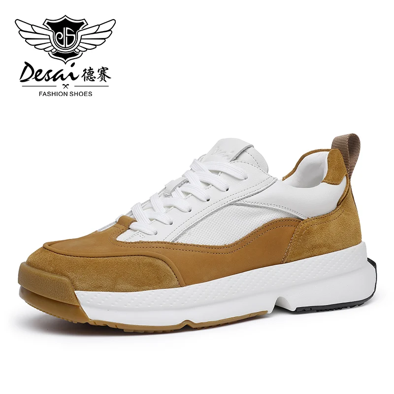 

DESAI Genuine Leather Men Casual Shoes Thick Bottom White Male Sneakers Laces Up Summer Breath 2022 Design Free Shipping Fashion