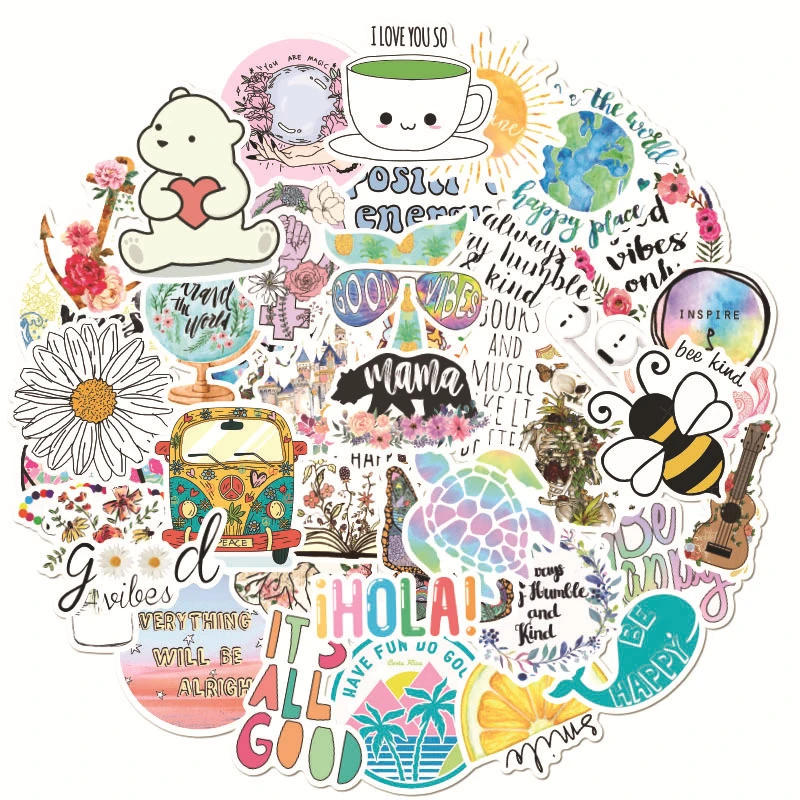 

50pc New Vsco Fashion Flower Luggage Compartment Graffiti Kawaii Kids Sticker Waterproof Notebook Scooter Cup Cute Girl Applique