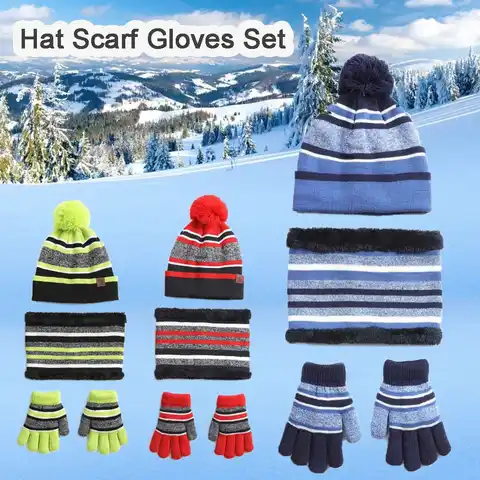 Для детской защиты от холода детская Лыжная шапка для снега шерстяная вязаная шапка шарф перчатки набор Снуд шарф