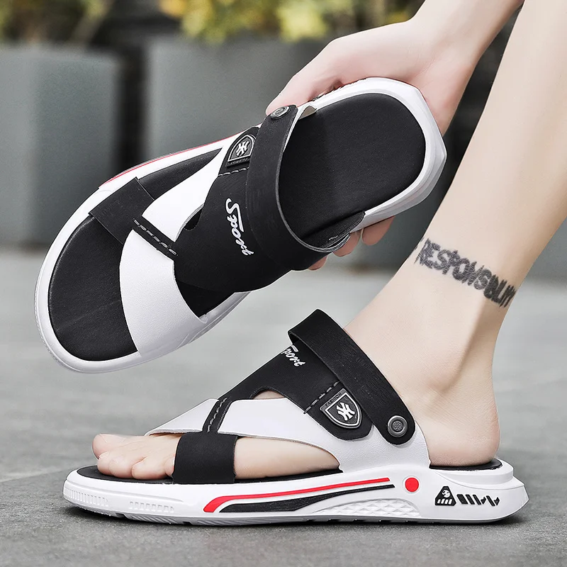 

Summer New Men Leather Sandals Elasticity Soft Sandals Men Roman Comfortable Outdoor Beach Open Toe Male Walking Footwear