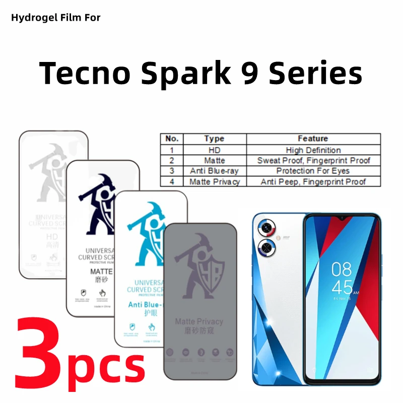 

Гидрогелевая пленка для Tecno Spark 9 Pro, матовая защитная пленка для экрана Tecno Spark9 9T, для ухода за глазами, 3 шт.