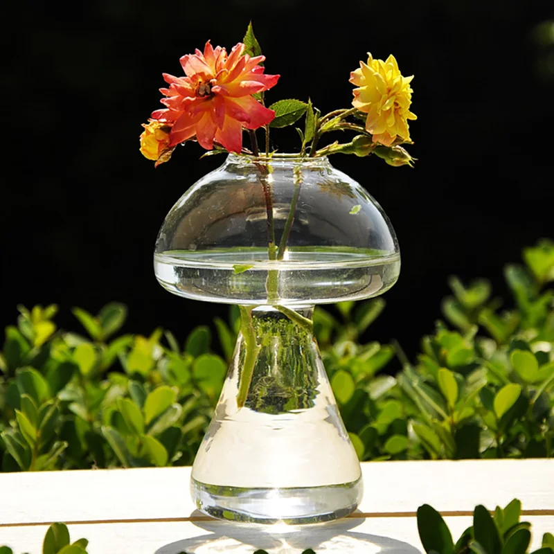 

Mushroom Shaped Glass Vase Transparent Hydroponics Plant Vase Room Decor