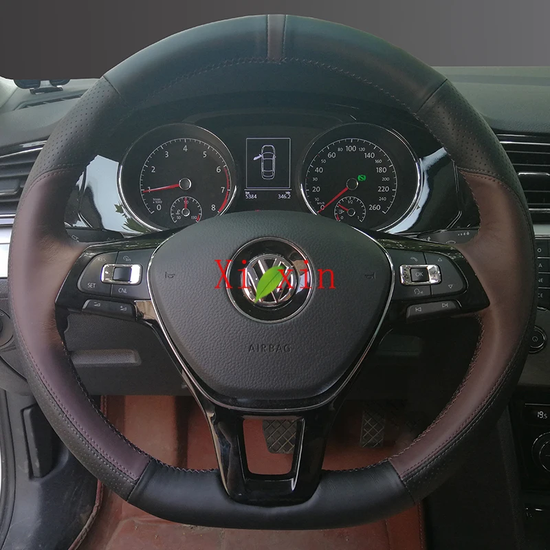 

For Volkswagen Lamando Golf 7.5 Sagitar Bora Lavida Tiguan L Teramont custom leather hand-sewn car steering wheel cover