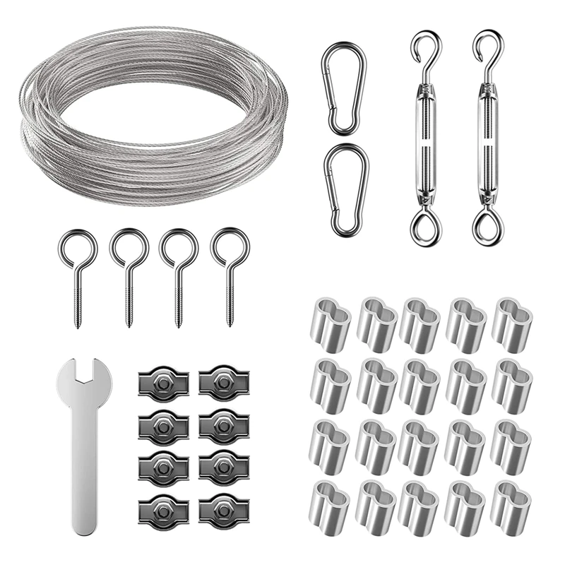 

Garden Wire Rope/Outdoor Light Suspension Kit,30M PVC Coated Duty Stainless Steel Cable Rope With Clips Tensioner