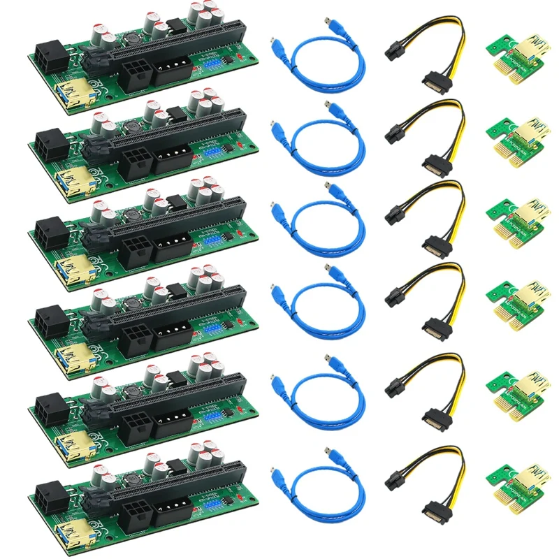 

010-X PCIE 1X to 16X USB3.0 60mm Graphics Card Extension Riser Card with Flash LED for GPU BTC Mining New Version