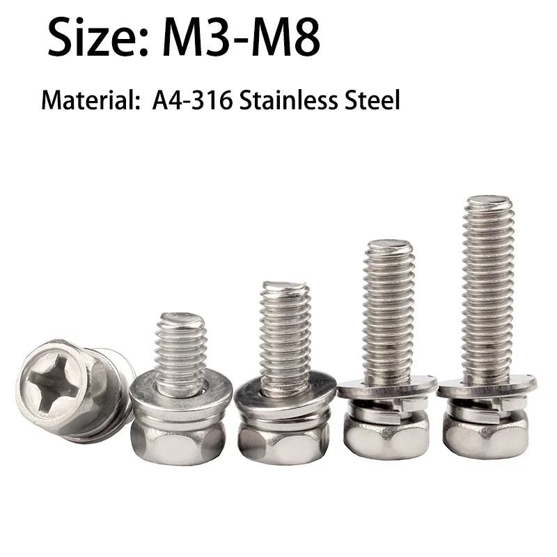 Болты из нержавеющей стали морского класса A4-316 полные шайбы винты с полной