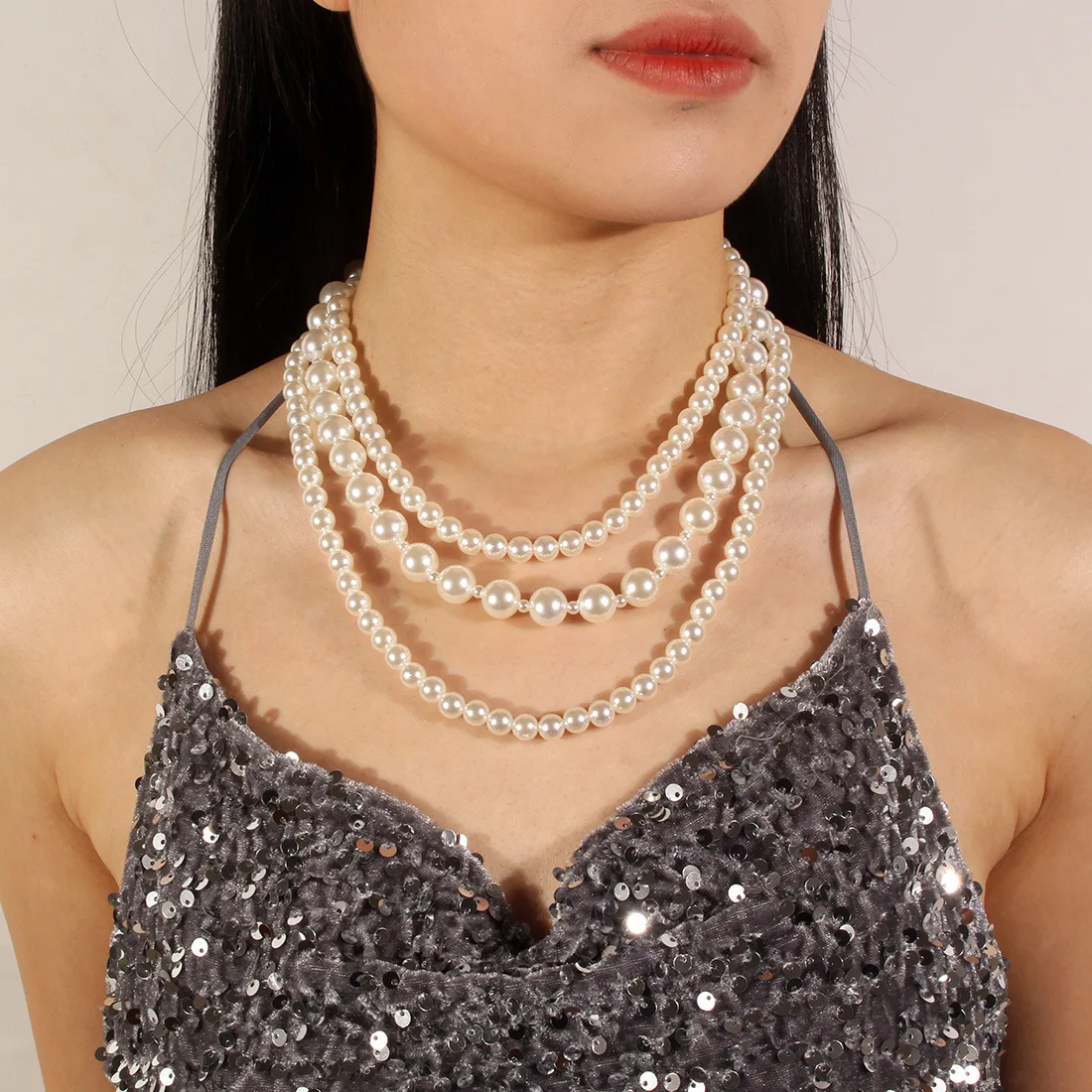 

Trend Multilayer Pearl Pendant Choker Necklace For Women Short Clavicle Chain Elegant Necklace Wed Dinner Party Bridal Jewelry