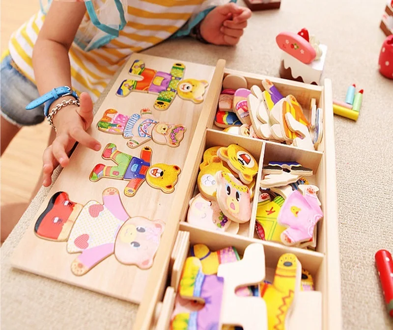 

Детский деревянный пазл для раннего развития с изображением маленького медведя