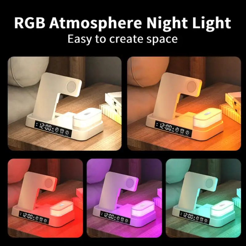 Wireless Charger Detachable Magnetic Night Light Clock For Iphone Iwatch Airpods Fast Charging Foldable Charging Dock Station