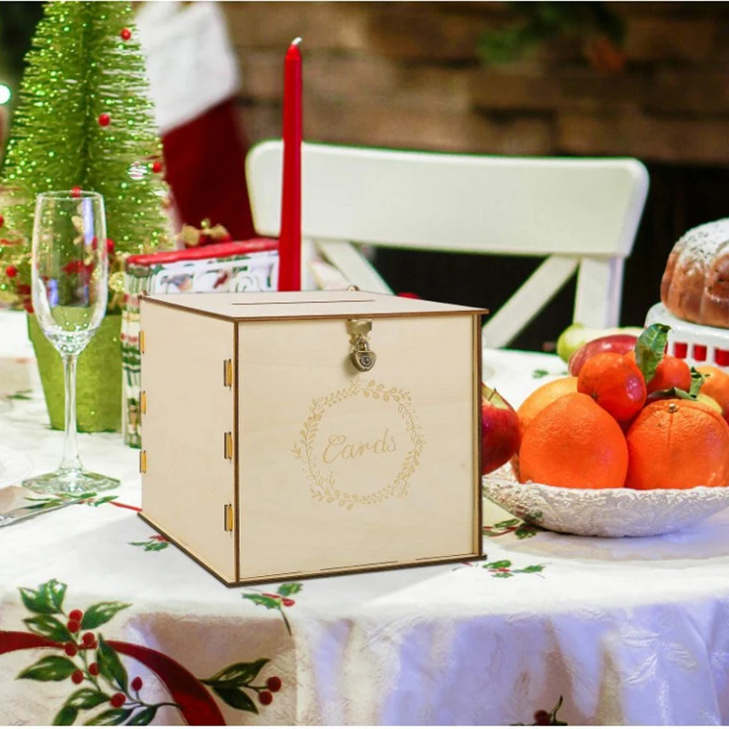 

DIY Wedding Card Box With Heart Lock Party Home Decor Money Envelop Carving Supplies Wooden Decoration Storage Box Ornaments