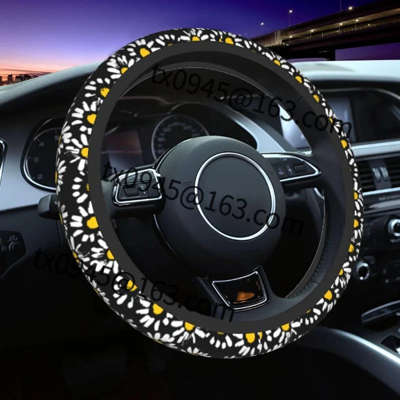 

Chamomile Floral Car Steering Wheel Cover for Women Men Universal Neoprene Anti Slip Car Accessories Decorative Wheel Protector
