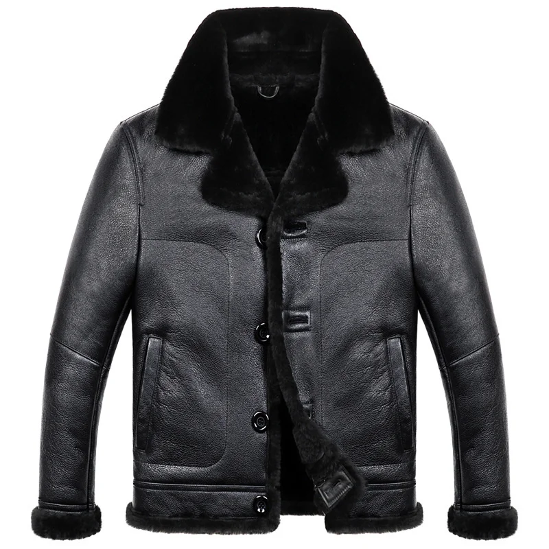 

Men's Real Sheep Shearling Leather Jacket Men Clothing Warm Winter Coat Mens 100% Sheepskin Jackets Hommes Veste LXR965