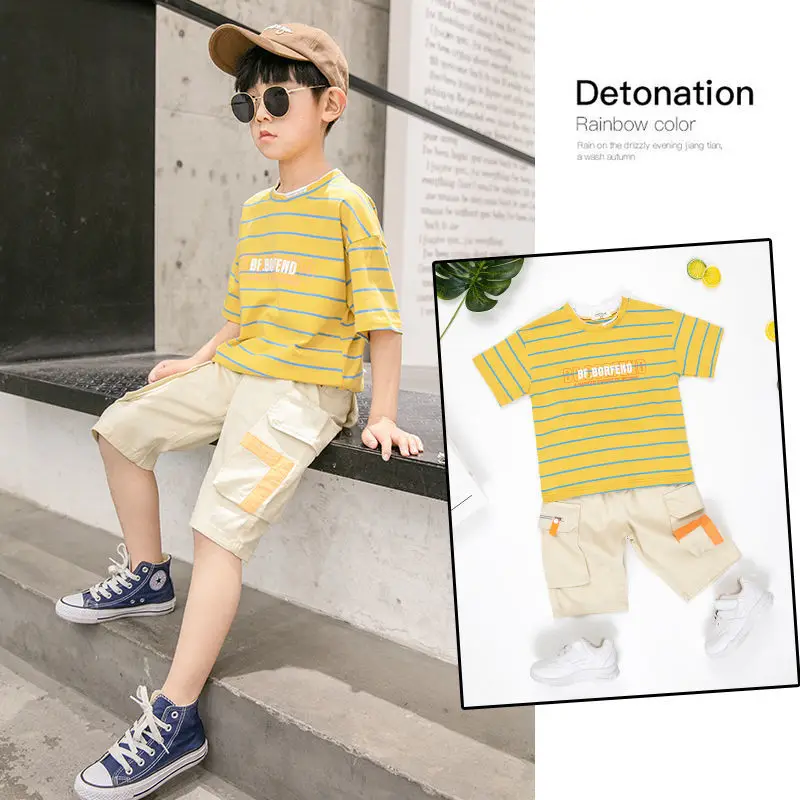 

Комплект из футболки и коротких брюк для мальчиков, на Возраст 3-12 лет