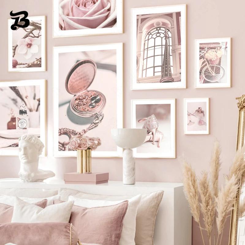 

Pink Flowers Vestuvines Basutes Perfume Bicycle Canvas Painting Wedding Wall Art Pictures Canvas Prints for Living Room Decor