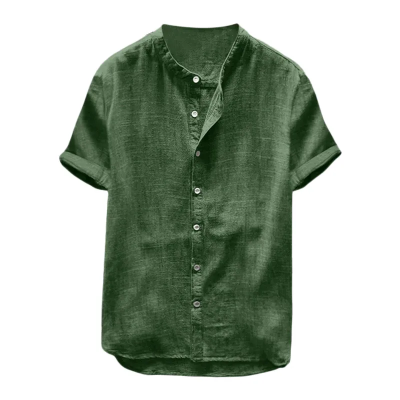 

Summer Men's Linen Short Sleeve Shirt Solid Color Loose Casual Hawaiian Vacation Beach Shirt Top Button Shirt Retro Clothes