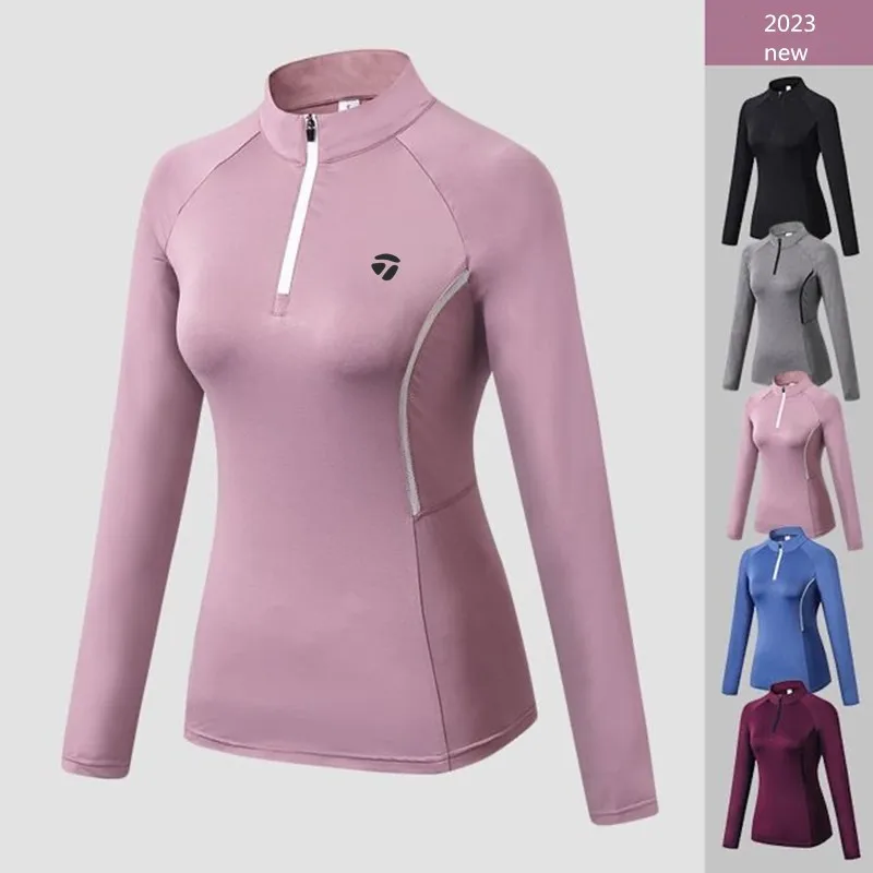 

2023 Spring tees Golf Women's Polo Shirt Elastic Fast Drying Golf Wear Fashion Slim Fit Sports Fitness Long Sleeve T-shirt Tops