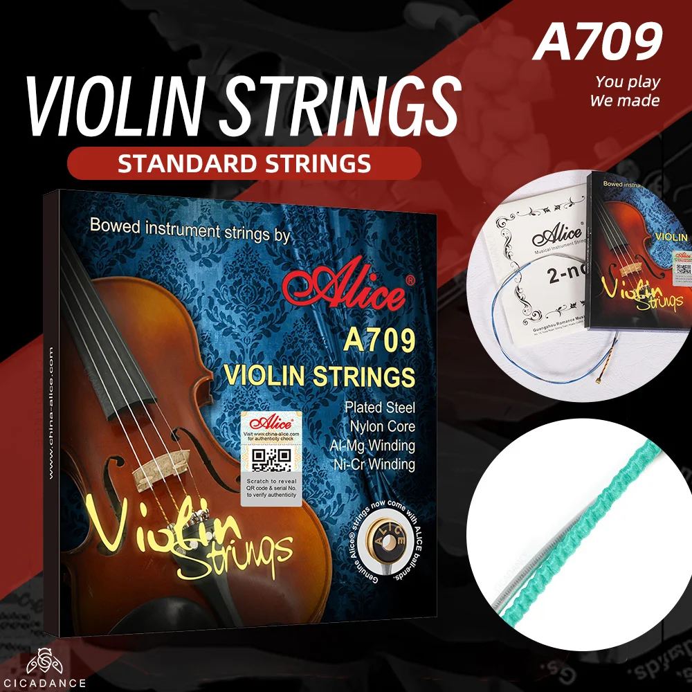 

Alice A709 Violin Strings For 1/8 1/4 1/2 3/4 4/4 Violin Nylon Core Alloy Winding String Professional Accessories Parts