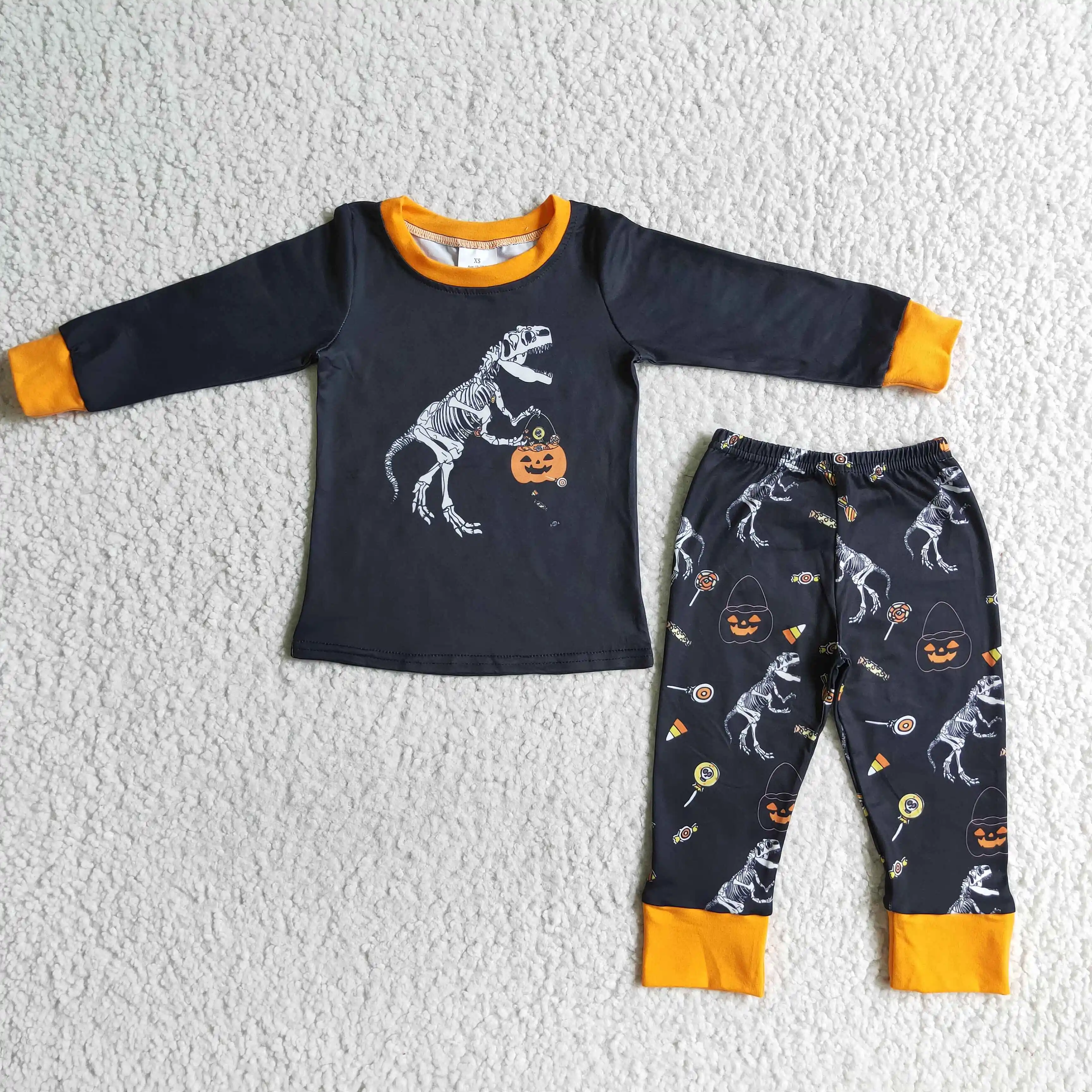 

Toddler Boys Halloween Dinosaur Clothing Kids Boutique Pumpkin Outfits Shirt black Joggers Sets Children Ready to ship Clothes