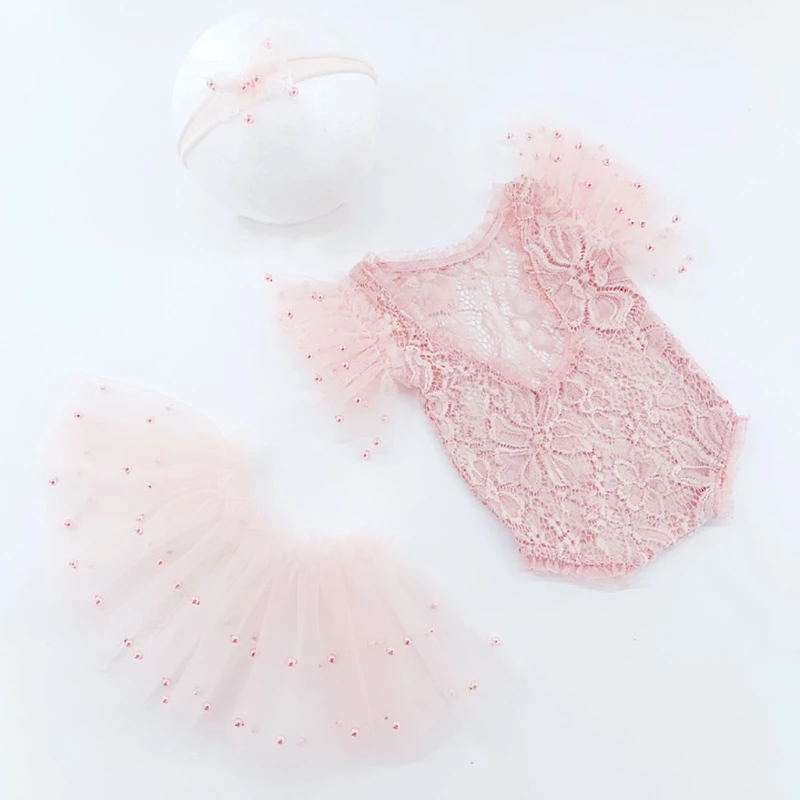 Photo-Shooting Props for Baby Girl 0-6M Infant Headdress & Tulle Tutu Jumpsuit Party Dress Photo Clothes Newborn Outfit Dropship images - 6