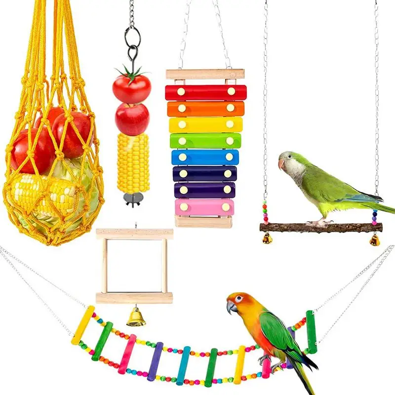 

6PCS Bird Training Toys For Parakeets Bird Cage Toys Parrot Swing Chewing Toy Bird Ladder For Cockatiel Finch Lovebird Supplies
