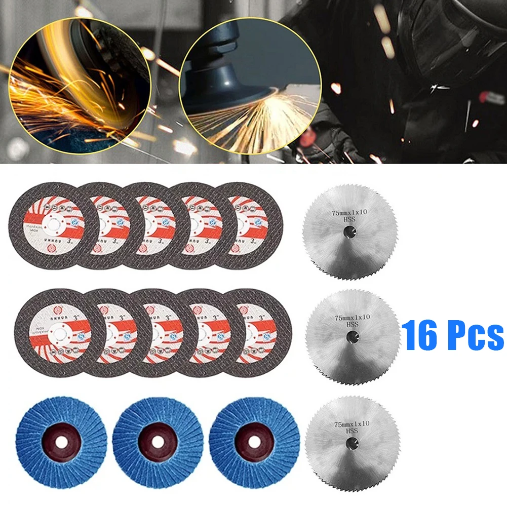 

16pcs Angle Grinder Grinding Wheel Circular Resin Cutting Disc HSS Saw Blade Flat Flap Discs Polishing Ceramic Tile Wood Stone