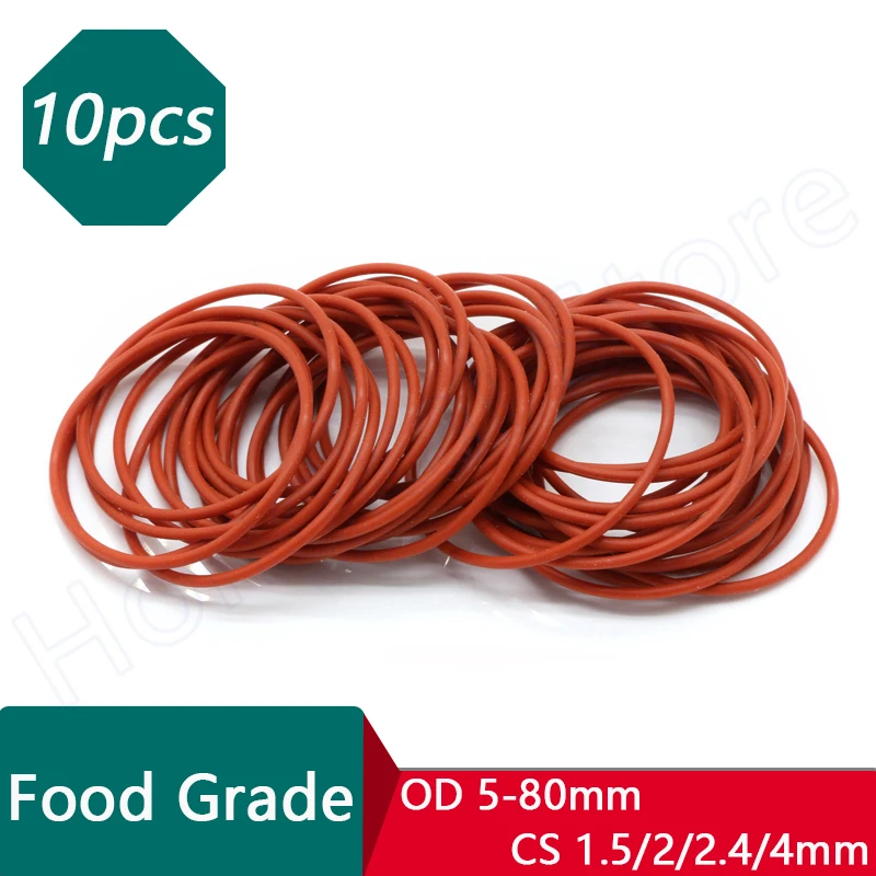 

10pcs CS 1.5/2/2.4/4mm Red Silicone O-Ring OD 5-80mm Food Grade Ring Washer Gaskets Waterproof And Insulated -35℃~200℃
