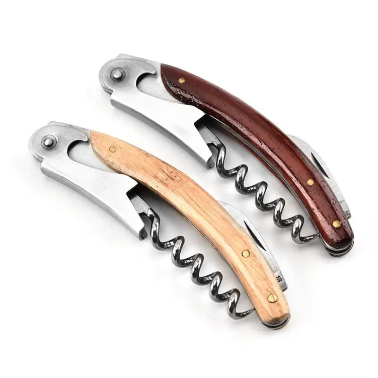 

Non-slip Wood Handle Corkscrew Knife Pull Tap Double Hinged Red Wine Opener Metal Beer Bottle Opener Kitchen Bar Waiter Tool SN