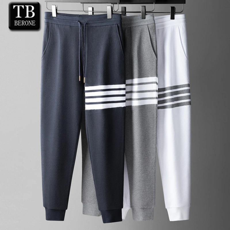 

TB BERONE Sports Casual Sweatpants Tide Waffle Autumn Couple Men's Thom Brand Four-bar Striped Cotton Knitted Slim-fit Trousers