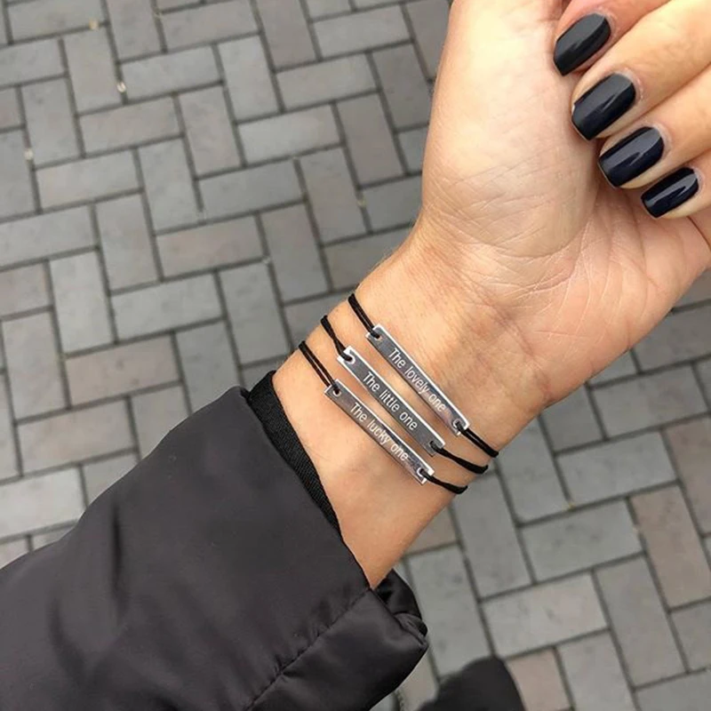 

Браслет женский из нержавеющей стали, с гравировкой прямоугольника, красный, браслеты с гравировкой, черный браслет-веревочка