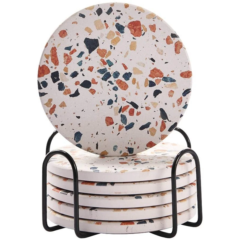 

Coasters For Drinks,Absorbent Marble-Style Ceramic Coasters With Cork Base , Housewarming Gift For Home And Kitchen