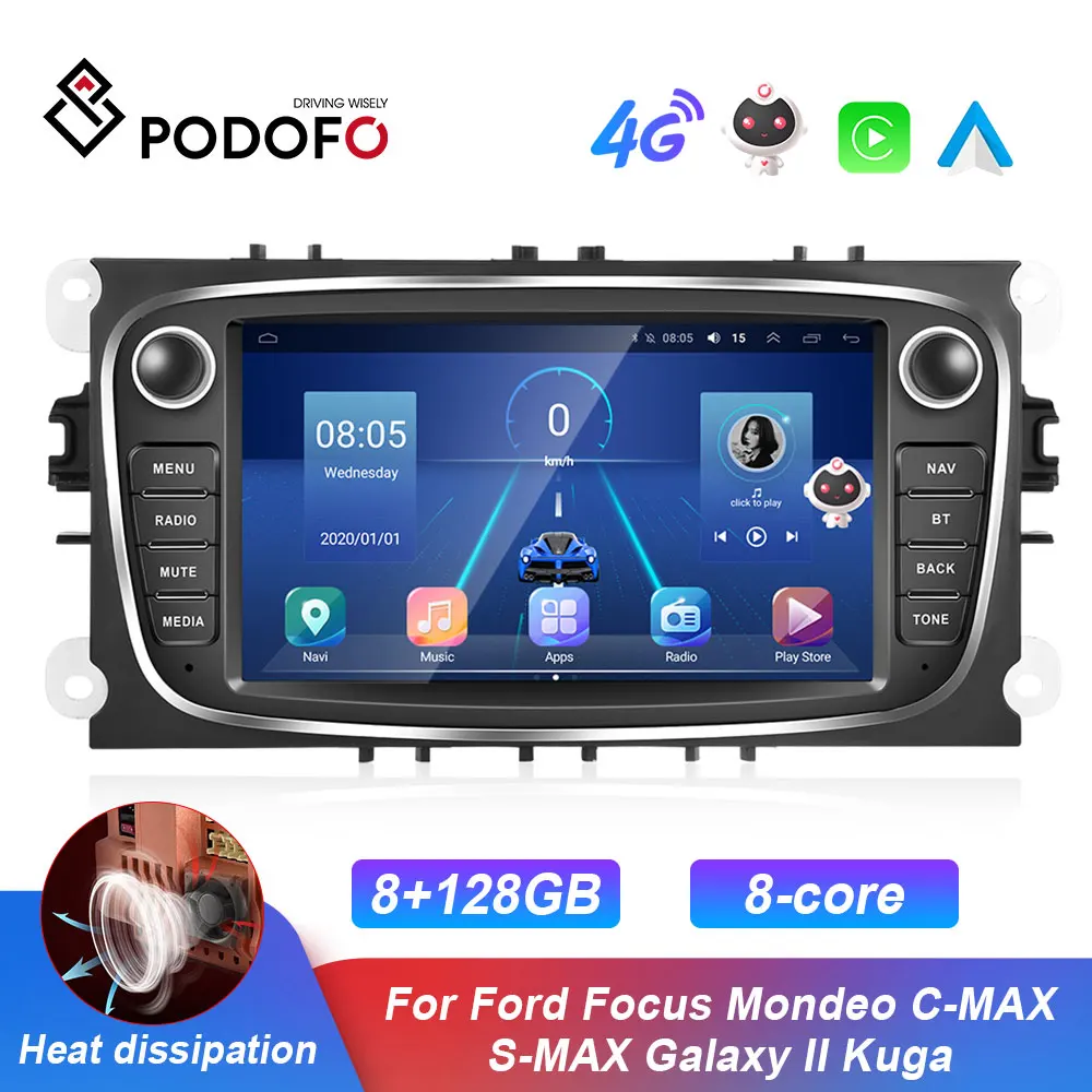 $96.90 Podofo 8G HIFI Android 10 2 Din Radio Car Multimedia player 7''Autoradio gps carplay NO DVD For Ford Focus S-Max Mondeo Galaxy