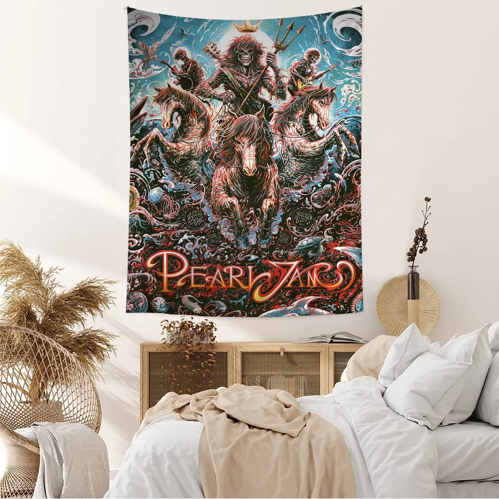 P-Pearl J-Jam Band Cartoon Tapestry Art Science Fiction Room Home Decor Wall Hanging