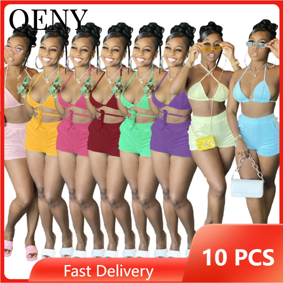 

Women Sexy Lace up Swimsuit for Summer Holiday Fashion Hanging Neck Bikini Two-piece Set Wholesale Items Bulk Lots O9146