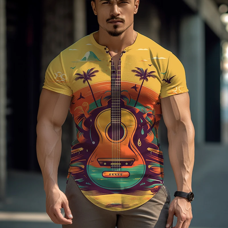 

Мужская летняя футболка с коротким рукавом и 3D-принтом в виде гитары