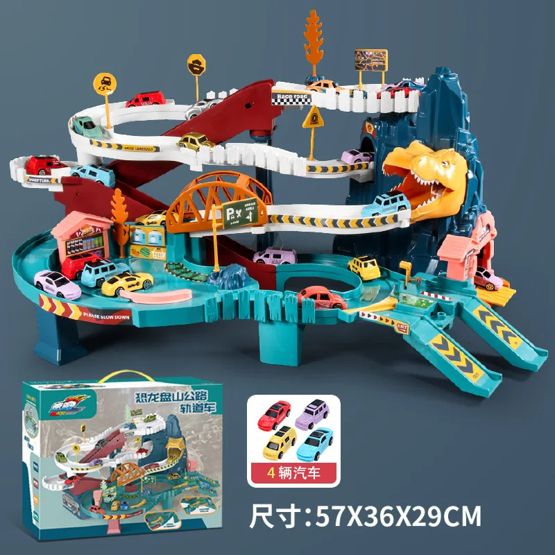 

Dinosaur curved road car Rail car track parking lot building block set toy car building block parking lot children's gift kid