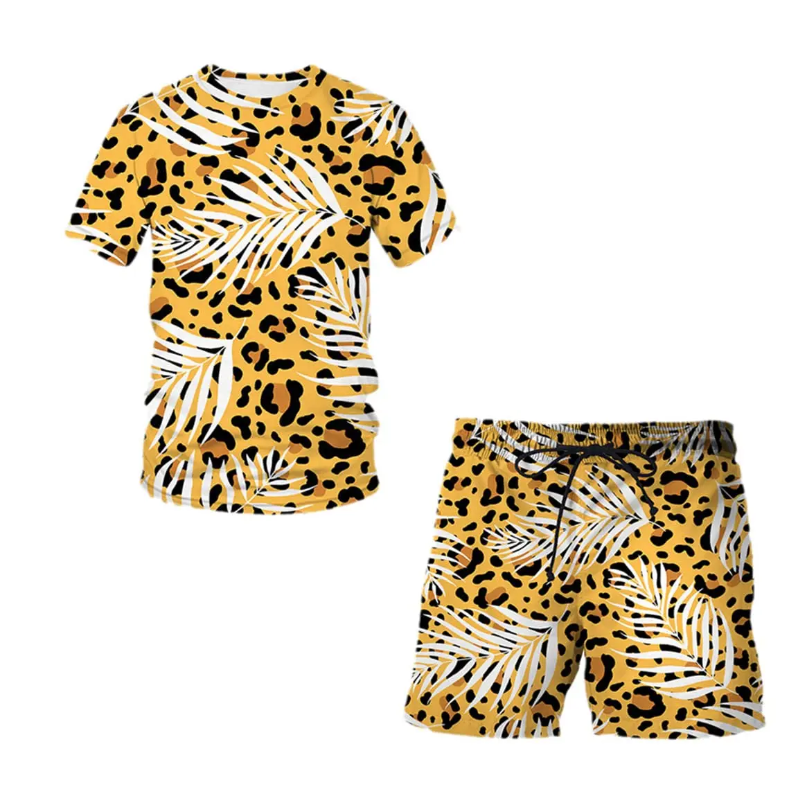 Leopard Print 3d Printing Mens Sportswear Men's Clothes Oversized T-shirt Shorts Suit Summer Men's Casual T-shirt Suit