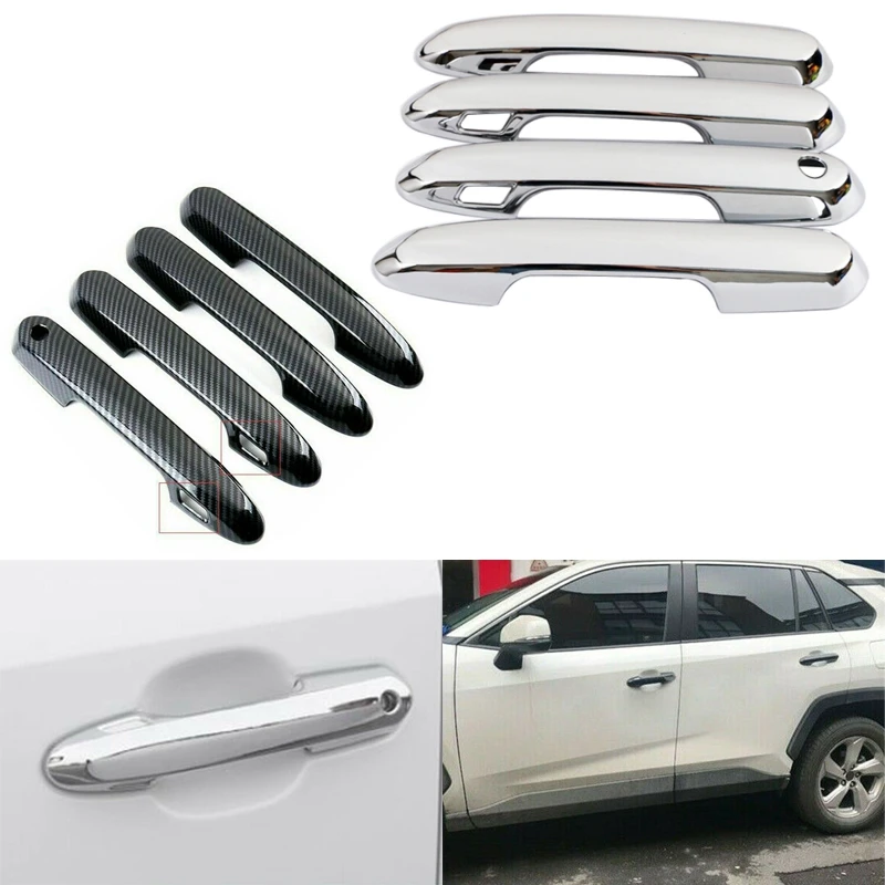 

For Toyota RAV4 5th Generation XA50 2019-2021 Chrome/Carbon Fiber Car Door Handle Cover Trim Protection Stickers Auto Styling