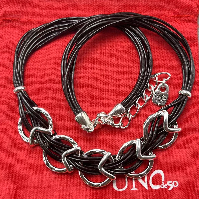

2023 UNOde50 New European and American Hot Selling Fashion High Quality Leather Rope Necklace Women's Romantic Jewelry Gift Bag