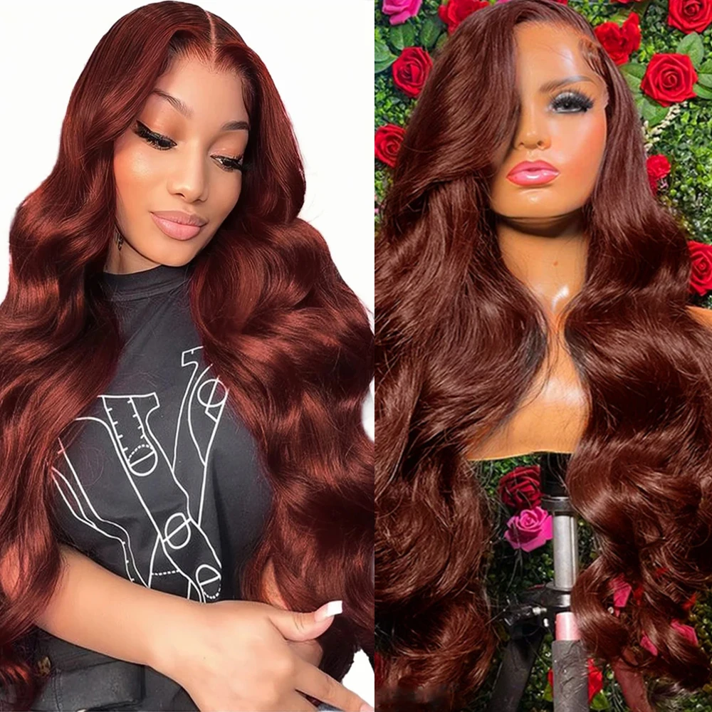 34 Inch Reddish Brown Lace Front Wigs 13x4 HD Body Wave Lace Frontal Wig 13x6 Full Lace Front Human Hair Wig Auburn Copper Color