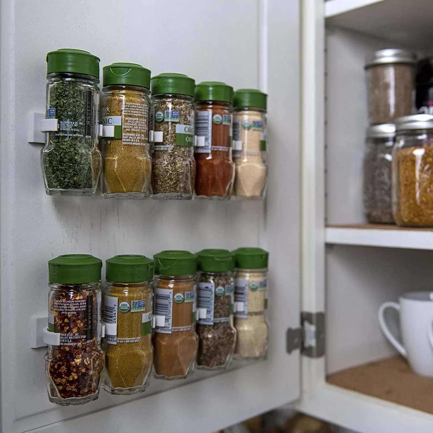 

NEW2023 Magic Spice Bottle Rack Kitchen Storage Wall Mount Adhesive Gripper Clips Cabinet Organizer Door Hook Spice Jar Dispense