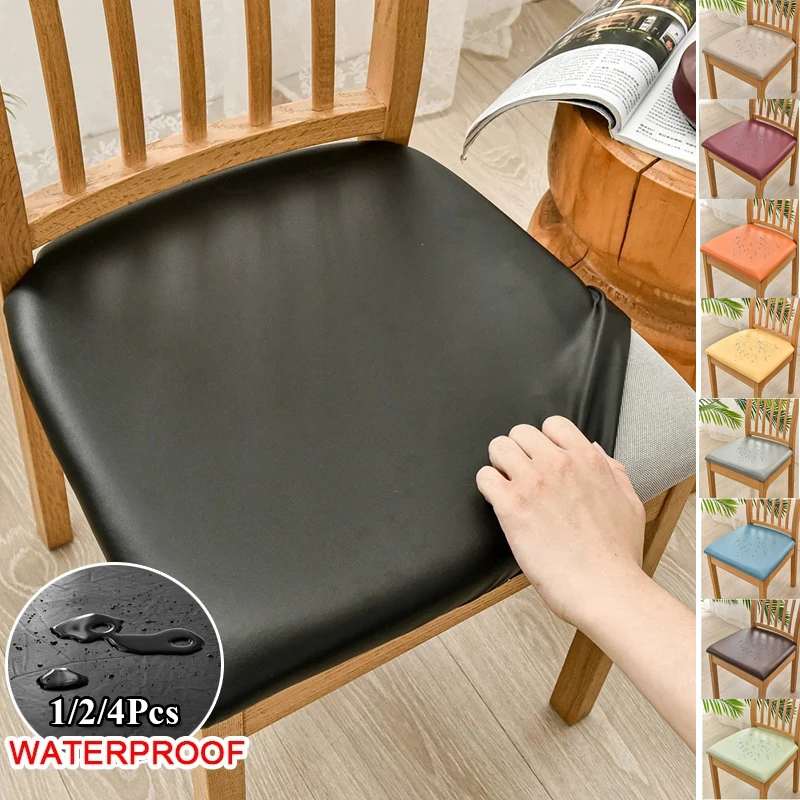 

Waterproof Oilproof Stretchable PU Leather Dining Room Chair Seat Covers Removable Kitchen Upholstered Chair Cushion Slipcovers