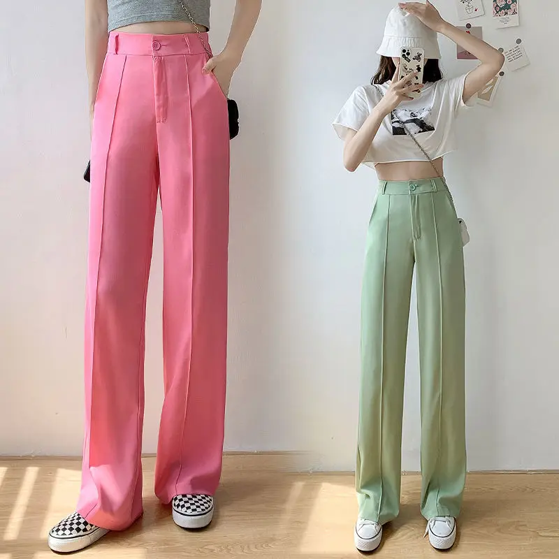 

Women 2022 Spring Summer Chiffon Wide Leg Pants Female Casual Loose High Waist Floor-Length Suits Pants Office Lady Trousers U10