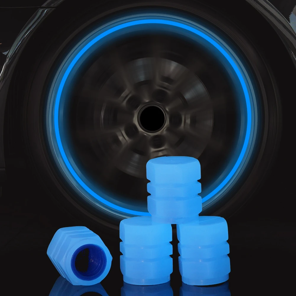 4 Pcs Blue Light Valves Stem Caps Tire Valves Caps Universal