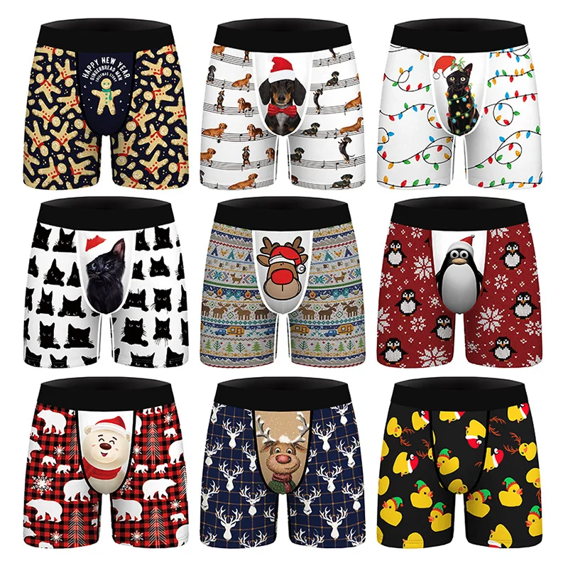 

Christmas Little Man Digital Print Comfortable And Breathable Men'S Underwear Foreign Trade Stretch Slim Fit Boxer Briefs