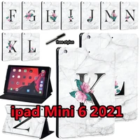 for apple ipad mini 6 8 3inch 2021 a2567 a2568 a2569 tablet pu leather stand cover white marble series pattern protective case