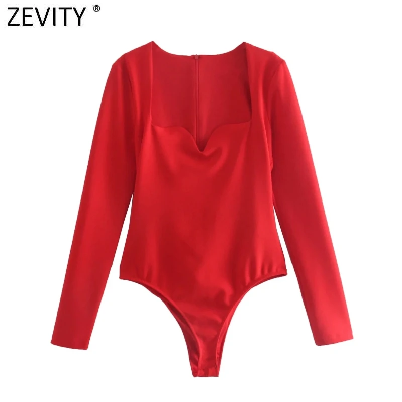 

Новинка от Zevity, женские красные облегающие боди с воротником-стойкой, женские шикарные клубвечерние праздничные Комбинезоны на молнии сзад...