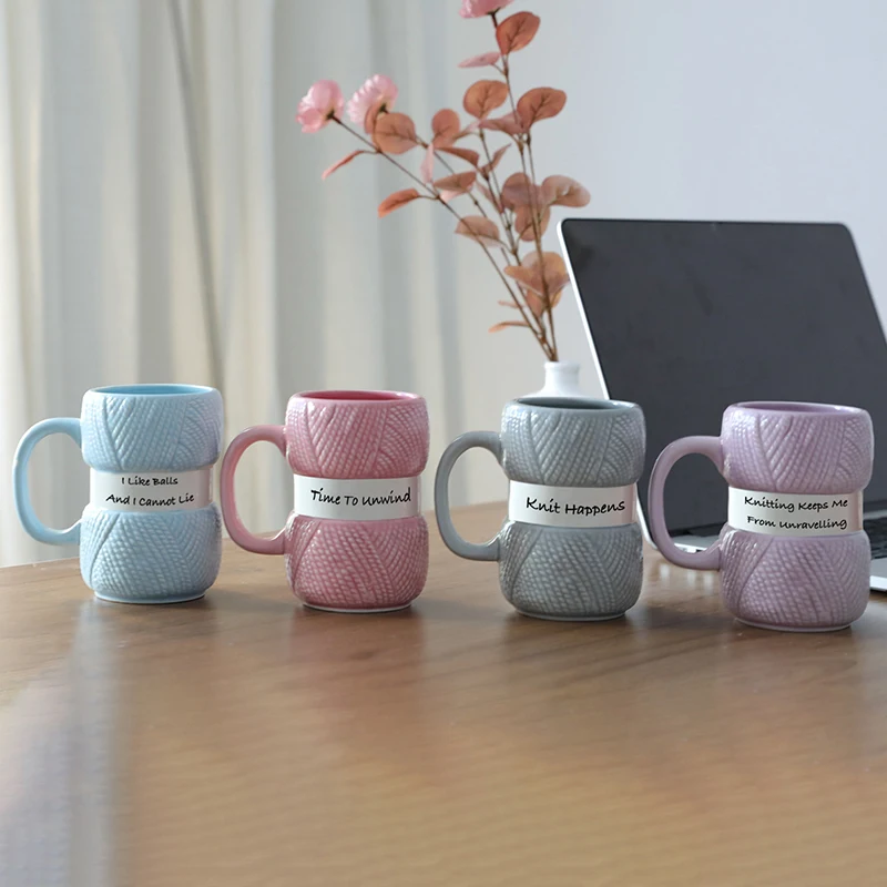 Цветная вязаная керамическая кружка новинка стильная для воды из шерсти чашки с
