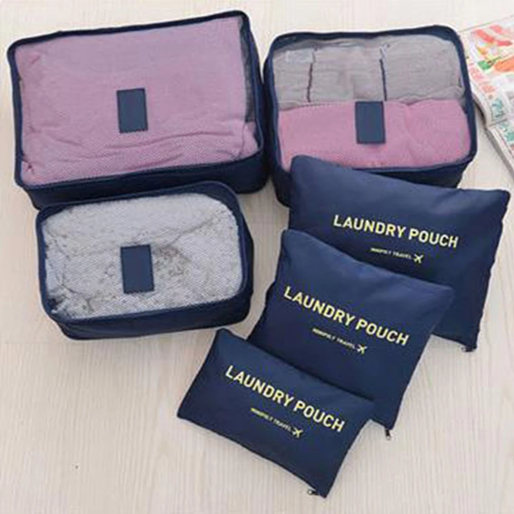 6PCS Travel Storage Bag Set For Clothes Tidy Organizer Wardrobe Suitcase Pouch Travel Organizer Bag Case Shoes Packing Cube Bag