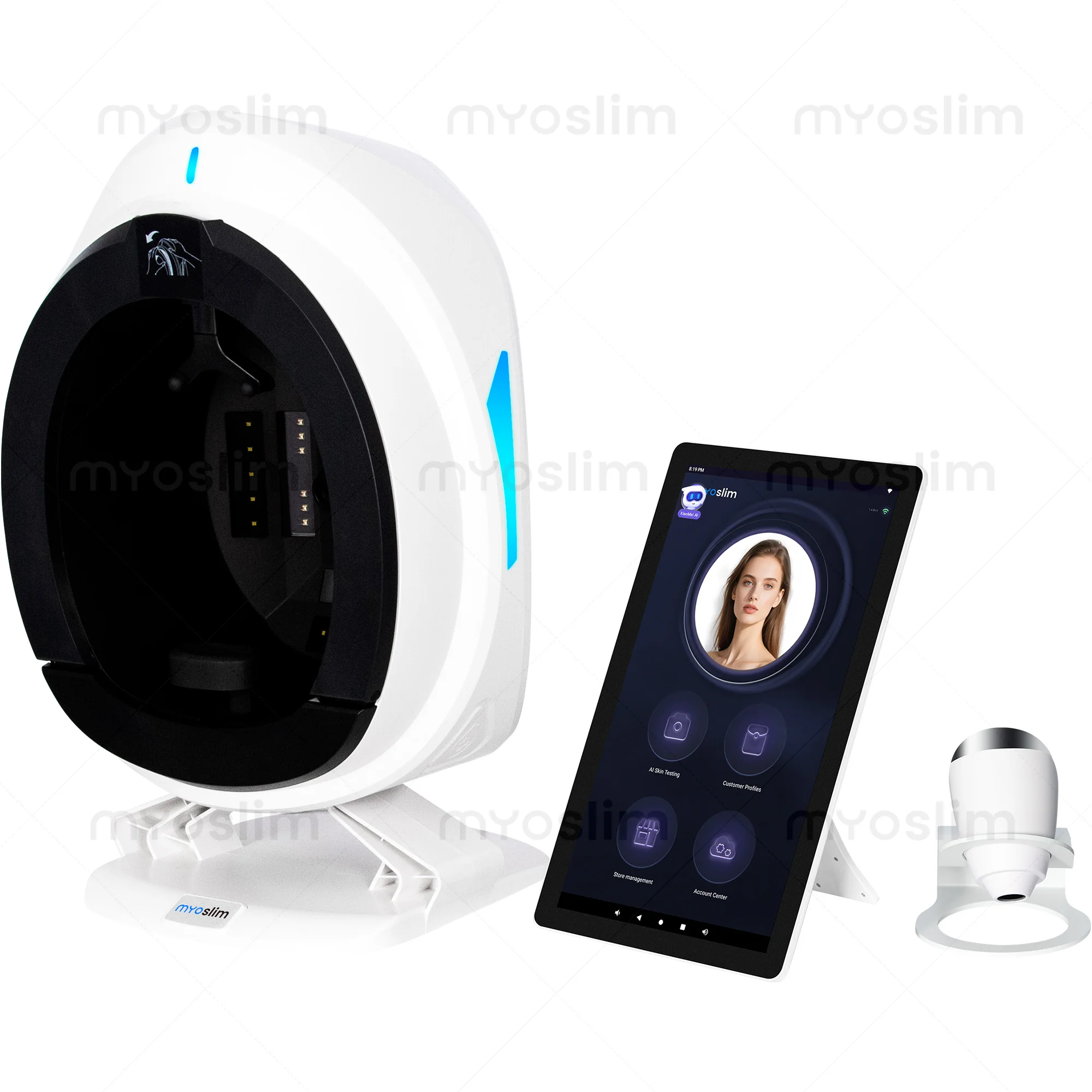 Фото Мультиспектральный AI-анализатор кожи AISIA Q1pro с 3 камерами, УФ, RGB, 8 спектрами, 3D-диагностикой кожи лица для салонного тестирования №3