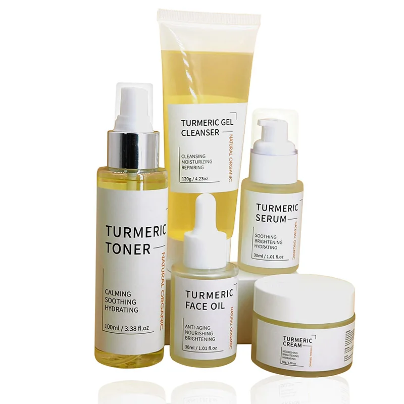 1Set Turmeric Face Skin Care Set Acne Treatment Serum Oil Brightening Anti-Aging Cream Whitening Moisturizing Skin Care Kit